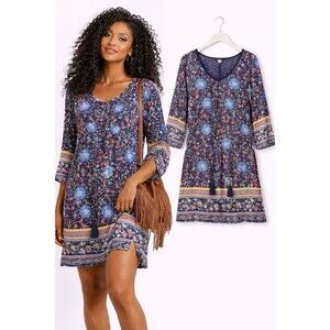 New Hotouch Boho Shift Dress Size XL Navy Floral